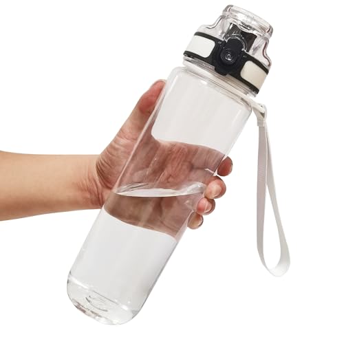 GearTek 32oz Clear Plastic Water Bottle with No Markings, Leak-Proof Flip Top Lid, Sport & Gym Use