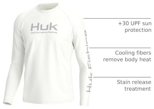 HUK Men’s Pursuit Vented Long Sleeve Fishing Shirt - White Large +30 UPF