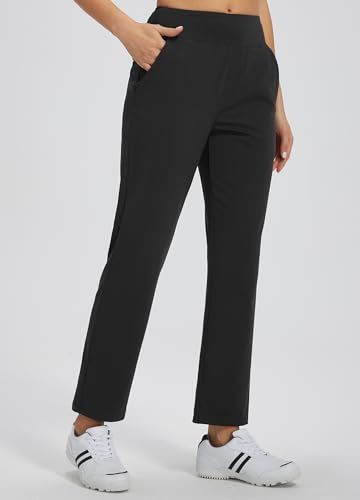Libin Women's Golf Pants – Stretchy Travel Ankle Sweatpants, Regular 27" Inseam, Black, Large