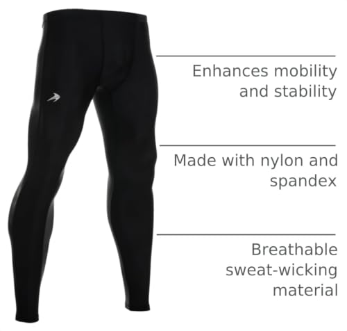 CompressionZ Men's Black Workout Compression Pants Large for Running & Sports
