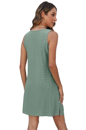 BKRIVE Sleeveless Summer Dress with Pockets - Bright Green, Medium
