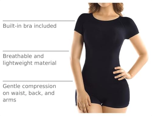 +MD Women's Seamless Short Sleeve Undershirt Black Small - Light Compression Tummy Control Tank