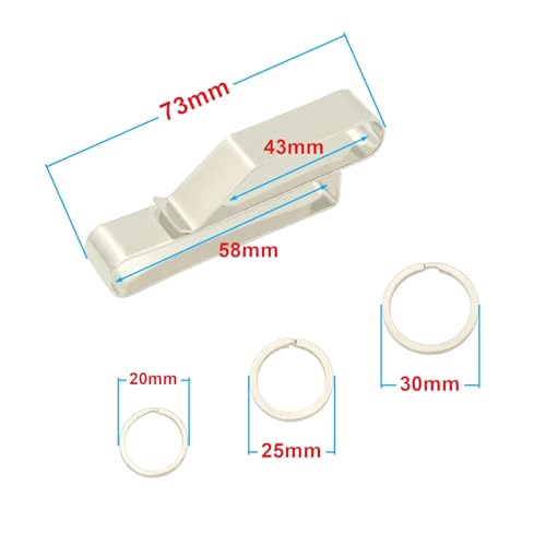 2 Pack Stainless Steel Belt Key Clip Holder with 12 Rings - Silver 2.3 Inch