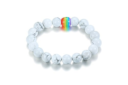Rainbow LGBT Pride Bracelet - Titanium Stainless Steel & White PU Leather