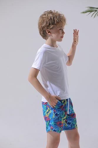 MILANKERR Toddler Boys Blue Dinosaur Swim Trunks with Compression Air Holes & Quick Dry Liner - Size 8