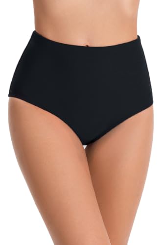 Micosuza Black High-Waist Retro Bikini Bottoms - Full Coverage Tankini Bottoms, 12