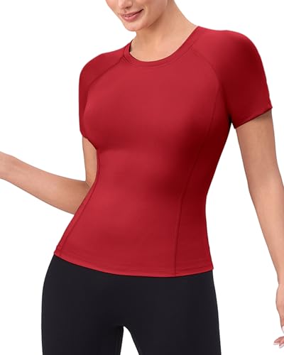 Women's Short Sleeve Compression Workout Shirt - Red, X-Large