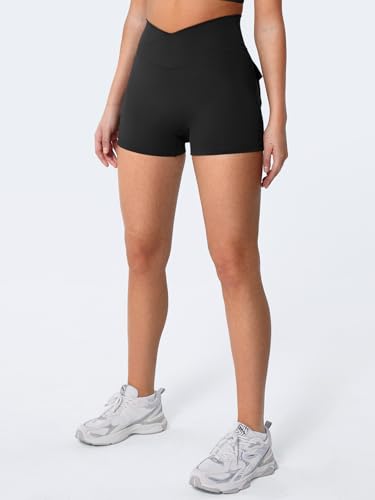 YEOREO CoreFlex Women Scrunch Workout Shorts with Pockets 3.6/4.5 inch Inseams – Black, Medium
