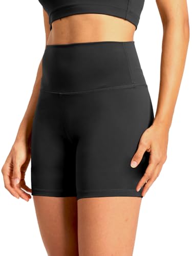 High Waisted Spandex Gym Biker Shorts - Black 6" / Medium