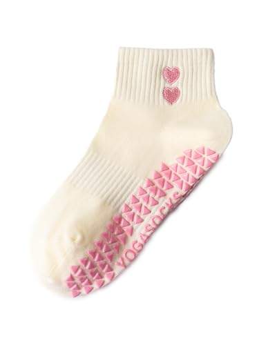 Grippy Pilates Socks for Women with Ruffles - 1 Pair Double Heart Ivory