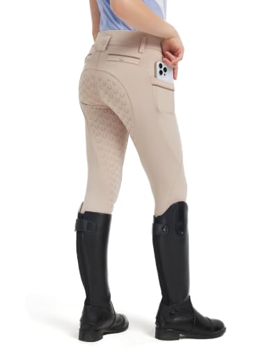 Horse Riding Pants for Girls - Full Seat Equestrian Pants - Medium Apricot