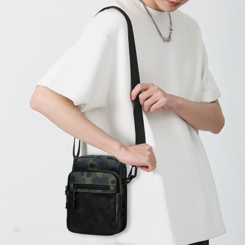 Lohol Camo Green Water-Resistant Messenger Bag for Men and Women, Adjustable Crossbody Sling Bag for Travel and Sports