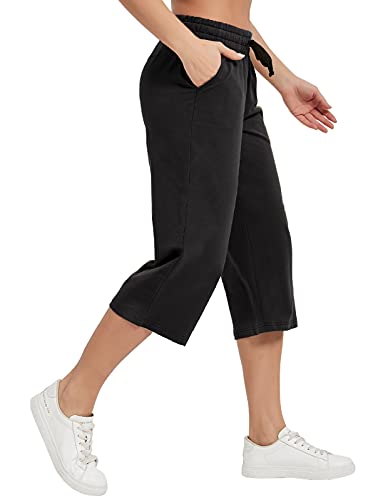 Women's Black Cotton Capri Sweatpants XL - SPECIALMAGIC
