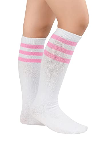 Kids Athletic Soccer Socks - Soft Youth Baseball & Softball - 3-6 Years White Pink