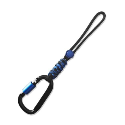 Paracord Keychain Carabiner Clip with D Ring & Screw Lock - Blue & Black