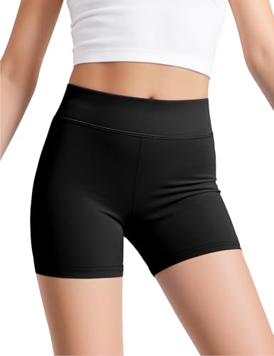 Girls High Waisted Athletic Shorts - Dance & Volleyball - 7-8 Years / Black