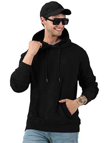X-Large Black Cotton Hoodie for Men - Heavyweight Fleece Pullover Sweatshirt