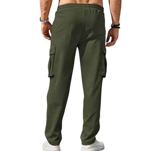 Men's Cargo Joggers Large Army Green Drawstring Elastic Waist Pants
