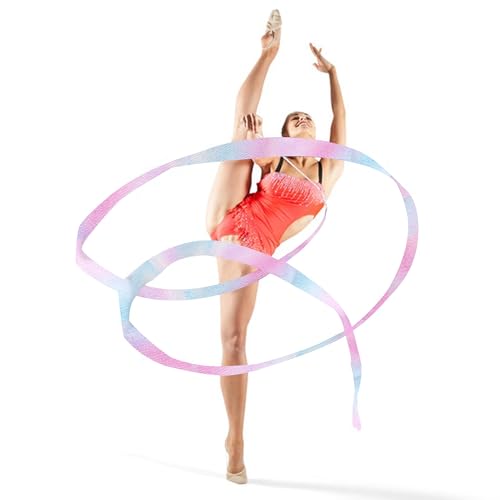 2 PCS Sparkling Gymnastics Ribbons with Twirling Wands - 78.7 Inch