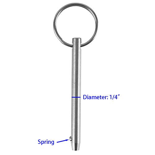 Quick Release Pins - 2 Pcs, 1/4" Diameter, 3" Length - Marine Grade Stainless Steel