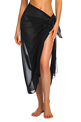 Women’s Chiffon Sarong Swimsuit Coverup - Black, One Size