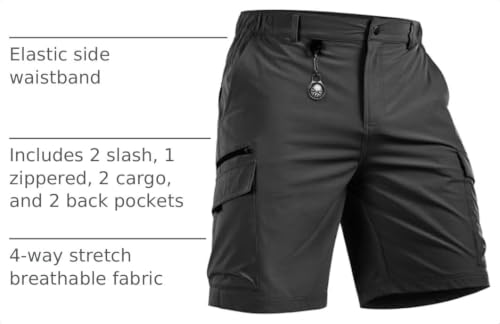 NORTHYARD Men's 9" Cargo Hiking Shorts - Lightweight, Quick-Dry, Black, Medium