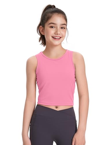 Girls Athletic Tank Top - Sleeveless Basic Dance Crop - 12 Years / Pink