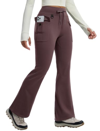 Baleaf Women's Fleece Lined Hiking Pants Thermal Warm Flare Cargo Pants - Small Dark Brown