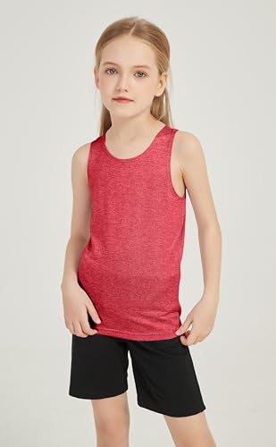 Quick Dry Tank Tops for Girls - Active Sleeveless Shirt Red, 9-10 Years