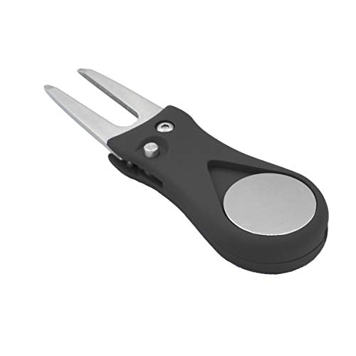 Golf Divot Repair Tool with Pop-up Button & Magnetic Marker - Black