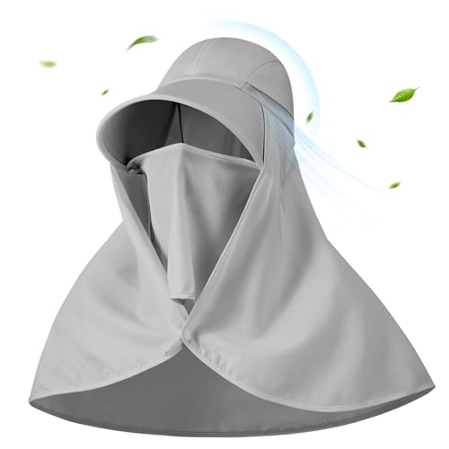 Women’s Sun Hat with Neck Flap - Grey - Detachable Face Mask