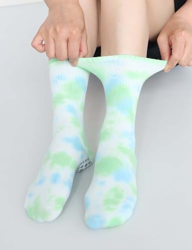 Tie Dye Non-Slip Yoga Socks - 3 Pairs with Grips, 3 Colors