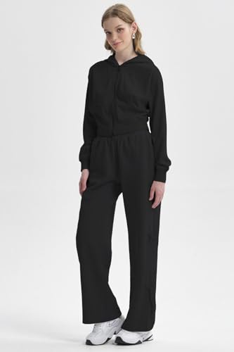 Womens Wide Leg Sweatpants - Black - Casual Athletic Lounge Pants