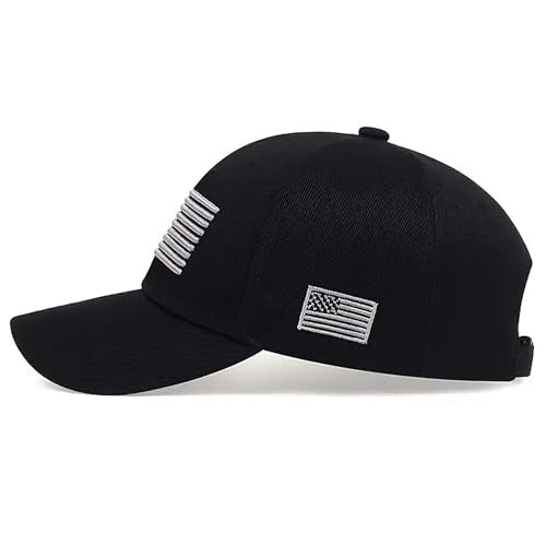 Patriotic USA Baseball Cap - Washed Mesh Sun Hat - Medium Black