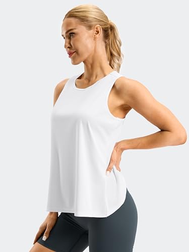 SANTINY Women's Open Back Athletic Tank Top - Medium White - Workout & Running Shirt