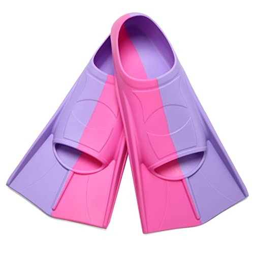 Foyinbet Kids Swim Fins - Short Blade Training Flippers, XS Rose Red / Light Purple