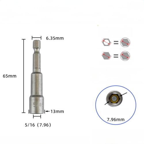 10 PCS 5/16 Nut Driver, Ultra Magnetic Nut Driver Set for Impact Drill, Standard British 5/16 Impact Driver Bits, 2.5 Inches (65mm),1/4 Inch Shank