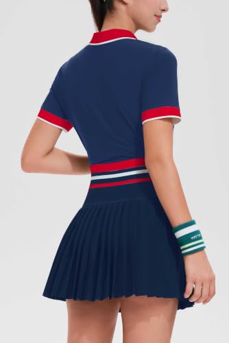 Airfree Navy Tennis Skirt Set for Women High Waist Golf Polo Two-Piece Outfit