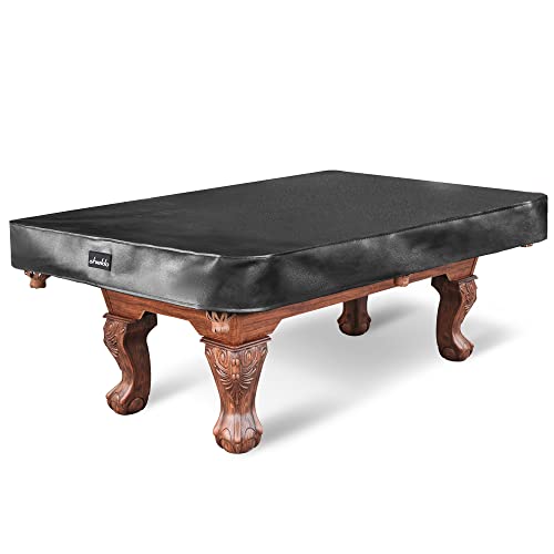 Shieldo 8FT Black Leatherette Pool Table Cover - Heavy Duty Snug Fit
