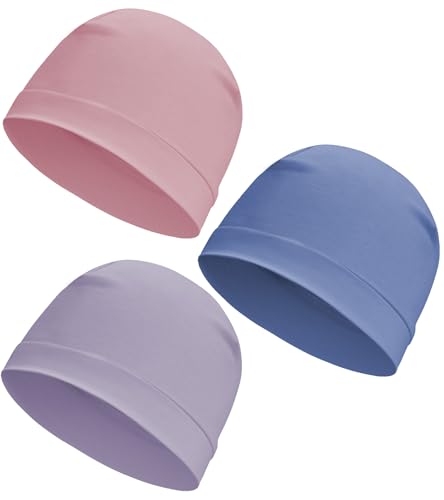 Cotton Skull Cap Beanie for Men & Women - Set E: Light Blue, Pink, Light Purple