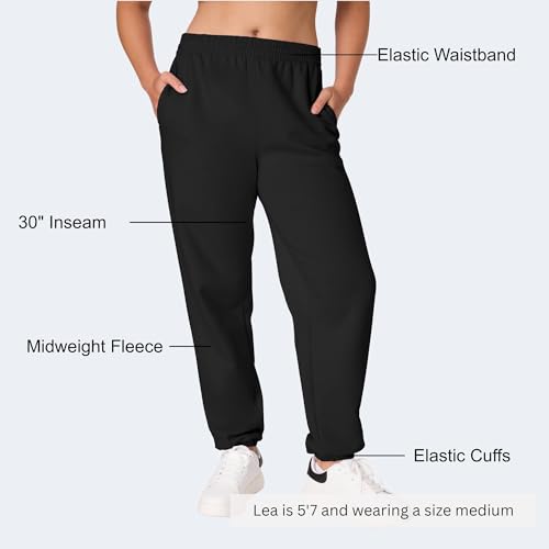 Hanes Women's Midweight Fleece Joggers Plus Large Black - Pockets, 30"