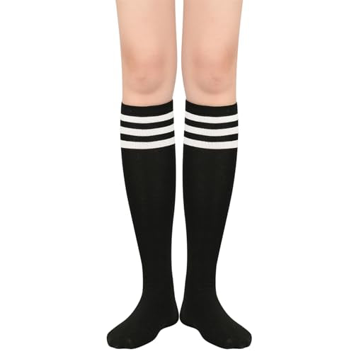 Knee High Stripes Socks for Women - White Stripes Black, One Size