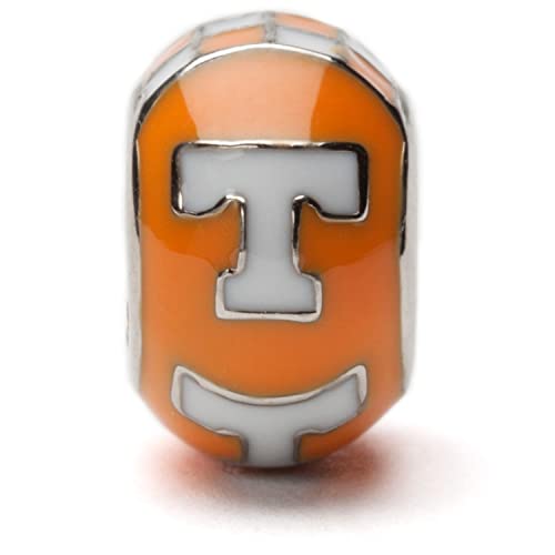 Tennessee Vols Charm for Bracelets - Orange & White Bead - Hypoallergenic Stainless Steel