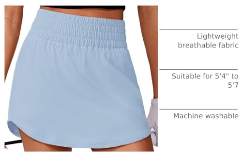 PINSPARK 16" Golf Skirt Skort for Women High Waist with 2 Pockets - Light Blue, Large
