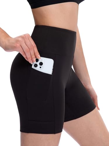 OVESPORT 2 Pack High Waisted Biker Shorts for Women - Black, XL/XXL