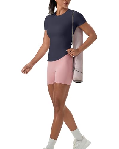LEICHR Women's Compression Shirt Navy Small Short Sleeve Crewneck Nylon Quick-Dry Top