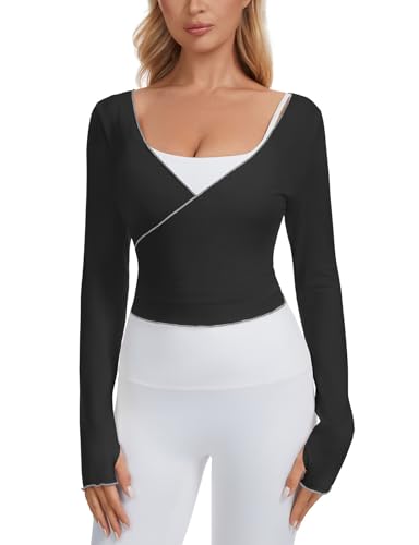 Womens Long Sleeve Ballet Wrap Top - Crop Cardigan for Yoga