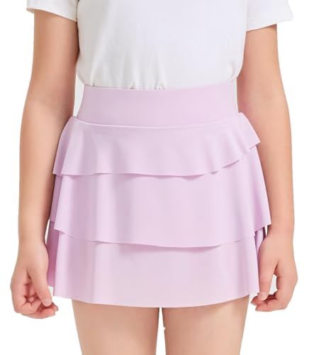 Girls 2 in 1 Athletic Skort - Soft Breathable Tennis Skirt with Built-in Shorts & Pocket, 8-9 Years Light Purple