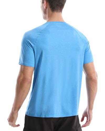 Roadbox Men's Short Sleeve Swim Shirt with UPF 50+ Sun Protection - Light Blue, Large, Rash Guard for Outdoor Water Sports