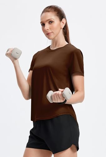 Alaroo Women's Summer Short Sleeve Crewneck T-Shirt – Brown, Large